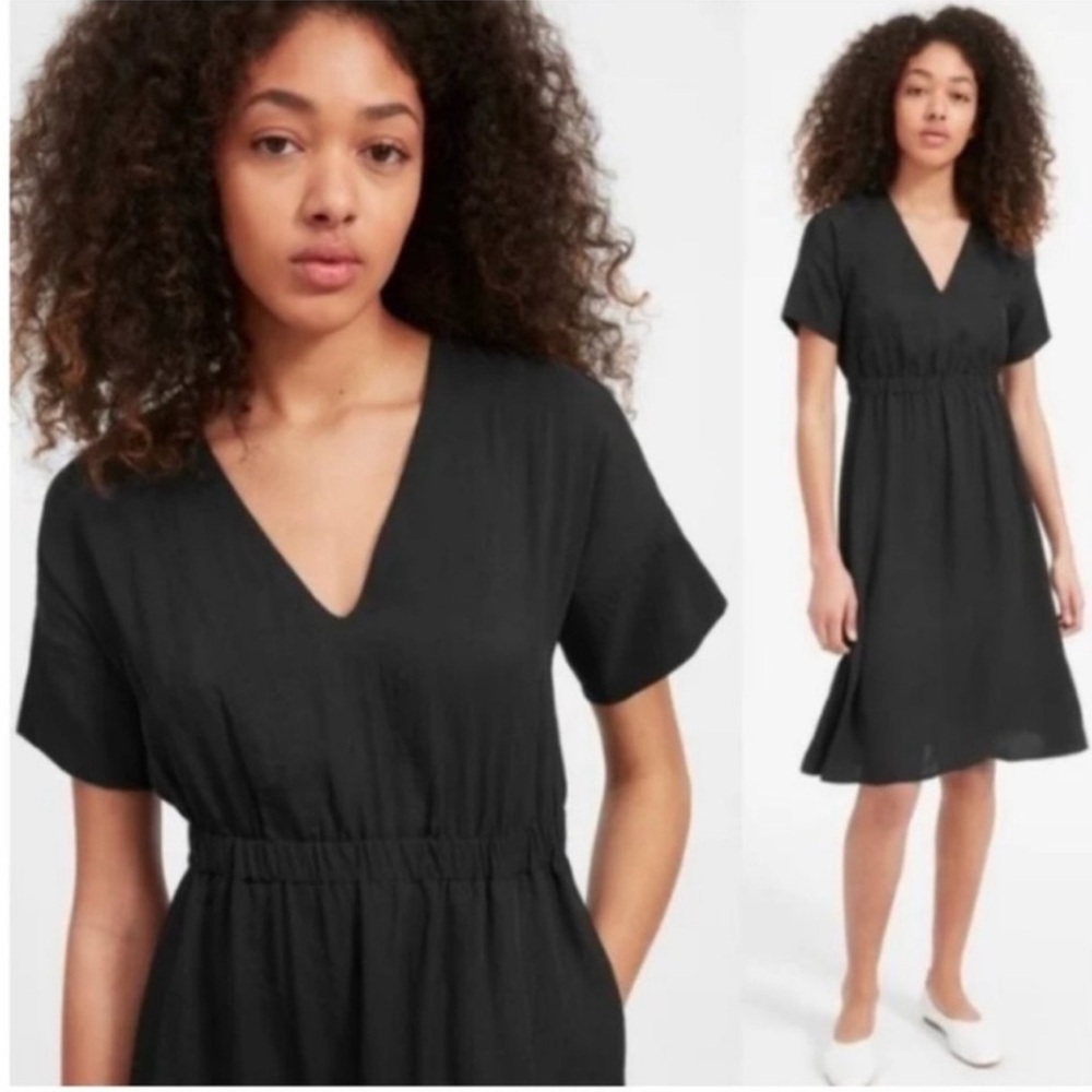 Everlane The Japanese Goweave Light V-Nevk Dress Black, size 4